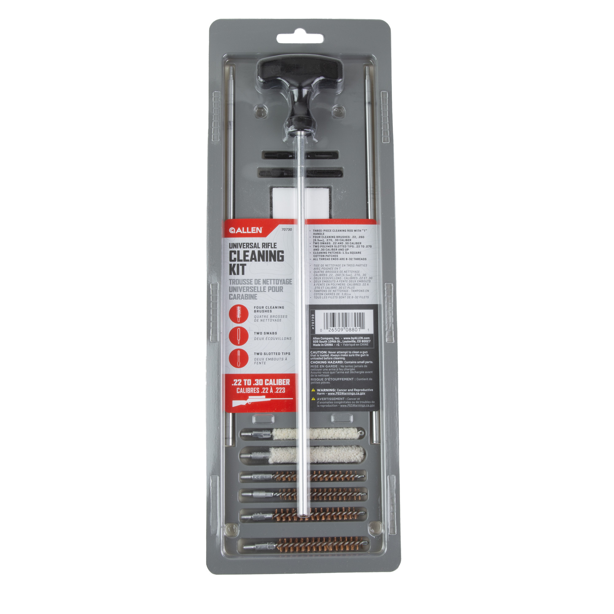 Allen Company Allen Universal Rifle Cleaning Kit .22 to 30 Cal 32" 3-Piece Rod