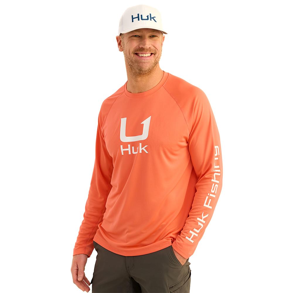 Marolina DBA HUK Huk Icon Crew Long Sleeve Shirt Fresh Salmon L