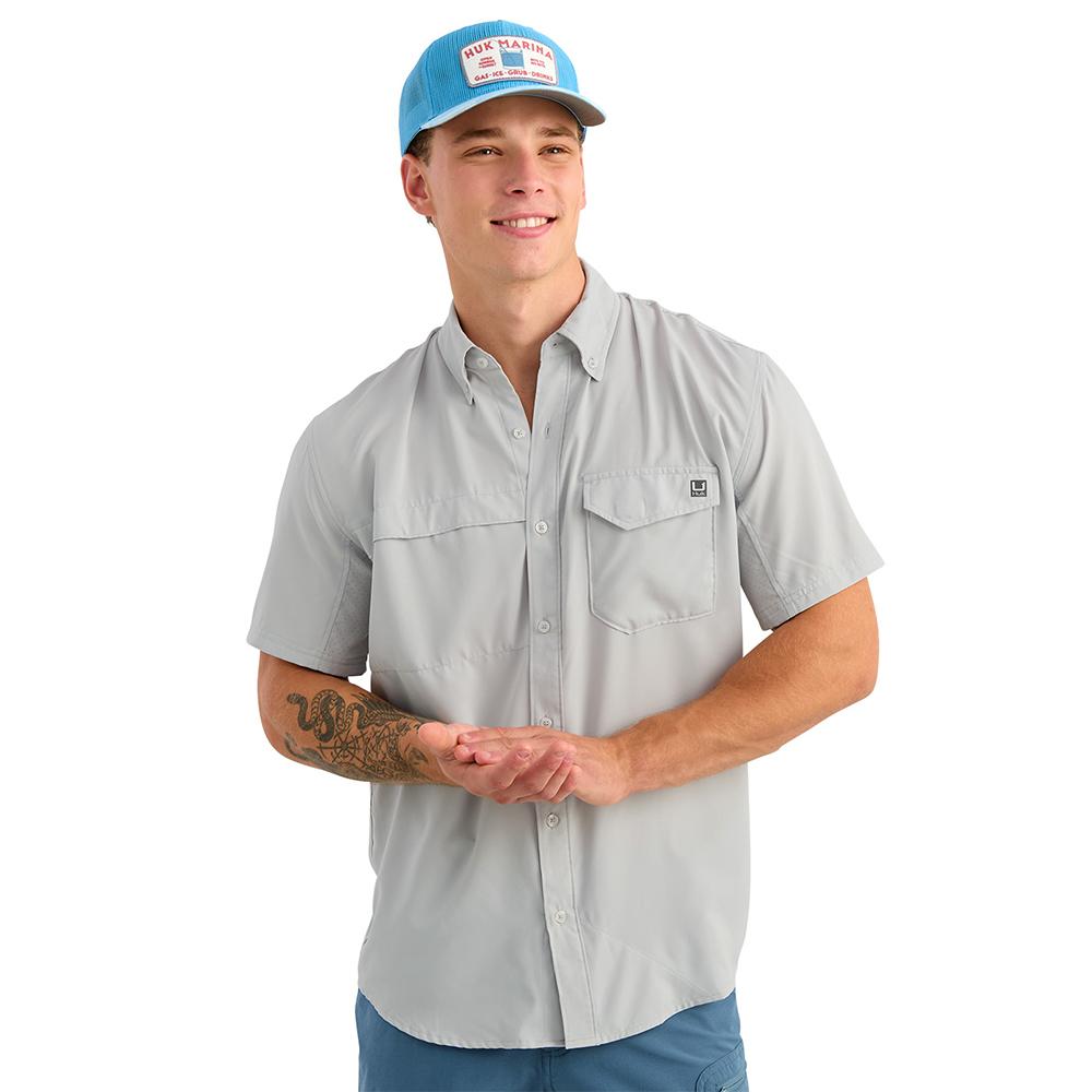 Marolina DBA HUK Huk Tide Point Short Sleeve Button Down Shirt Seagull L