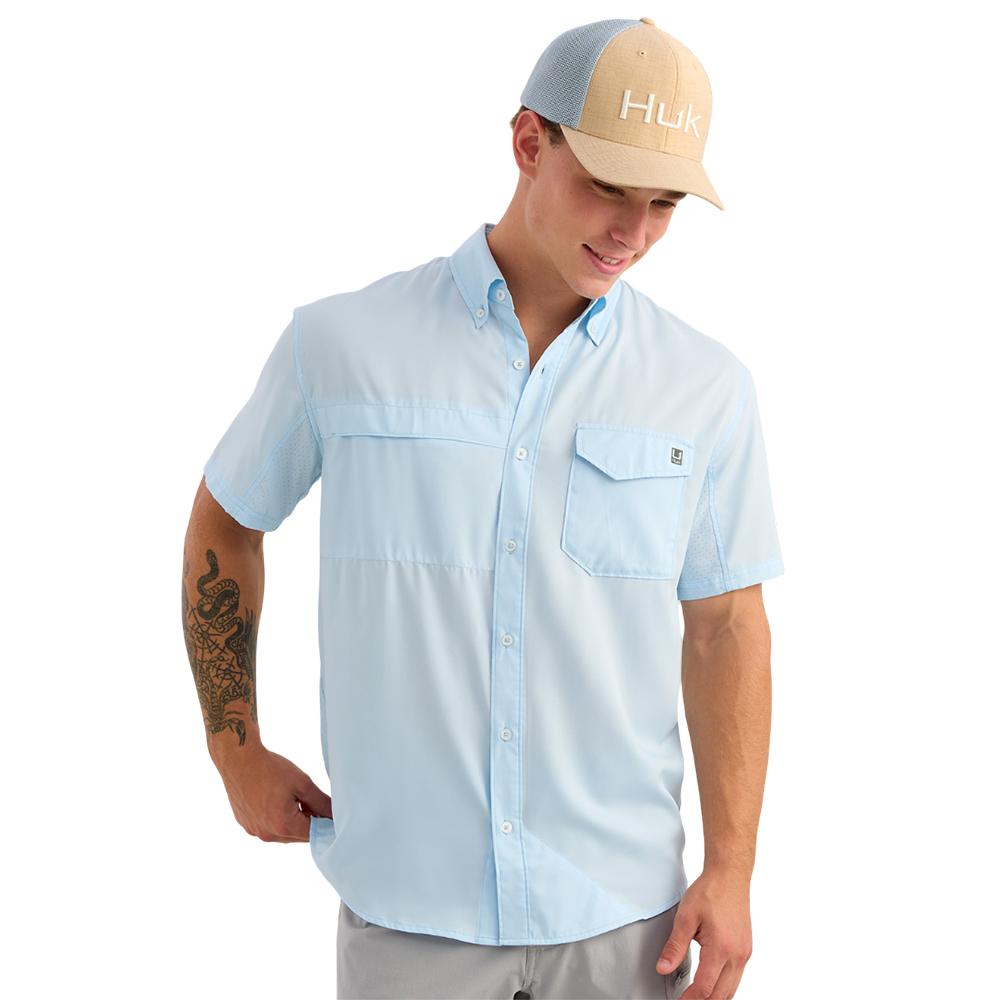 Marolina DBA HUK Huk Tide Point Short Sleeve Button Down Shirt Coastal Drift M