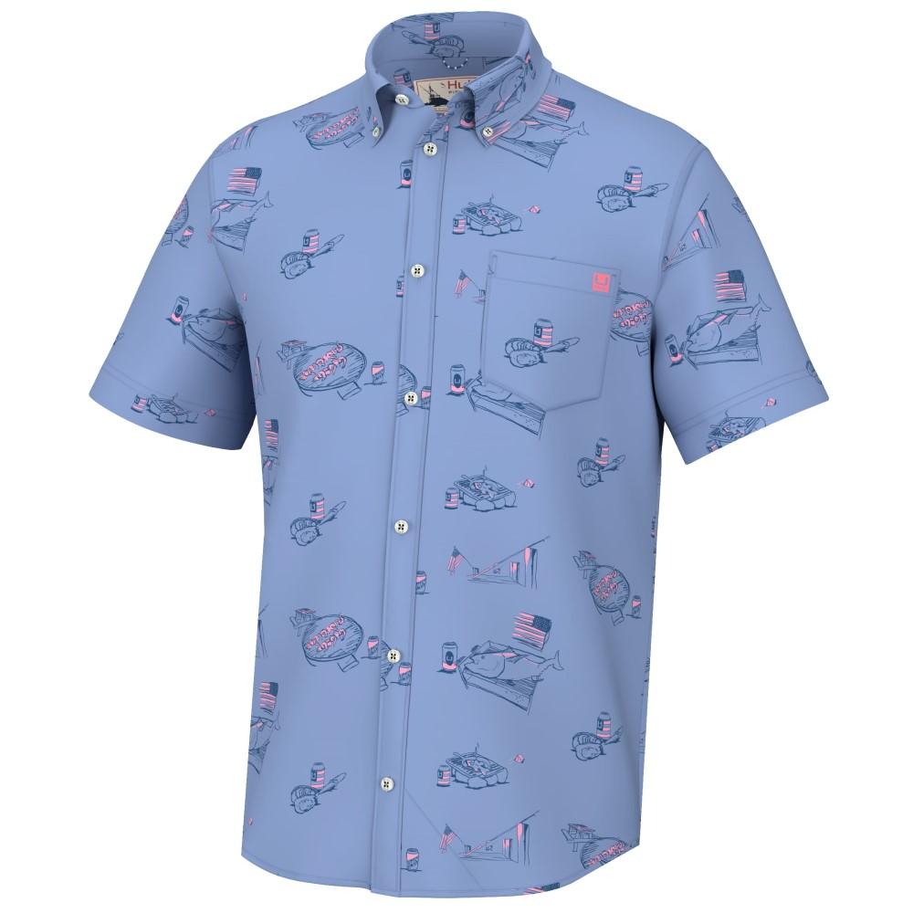 Marolina DBA HUK Huk Americookin Kona Short Sleeve Shirt Quiet Harbor L