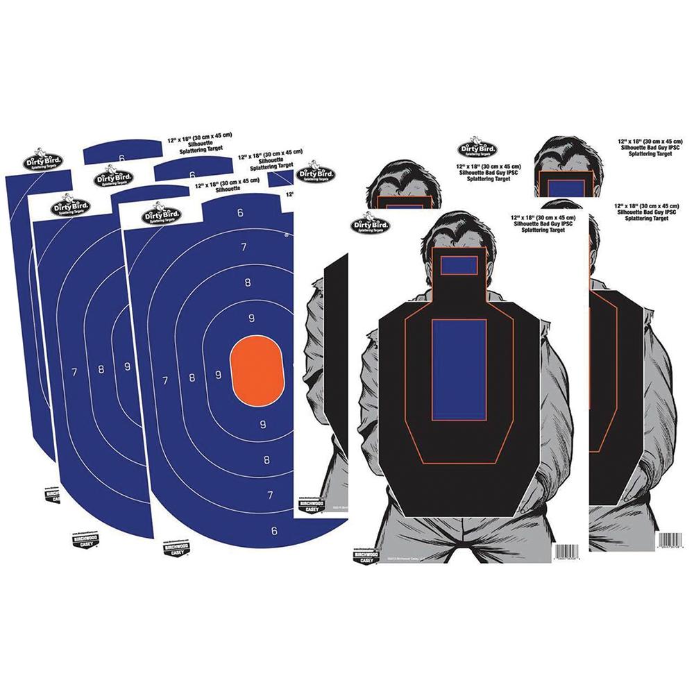 Birchwood Casey Birchwood Dirty Bird Combo 12"x18" 4-Blue/Orange Oval & 4-Bad Guy IPSC Silhouette