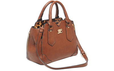 Bulldog Cases Bulldog Satchel Style Conceal Carry Purse W/ Holster Chestnut W/ Leopard Trim