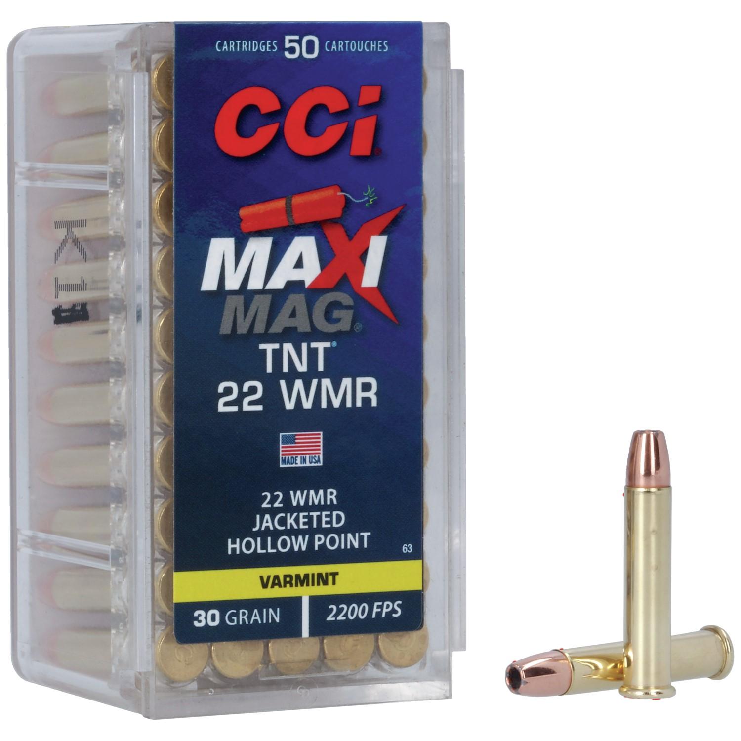 Cci Maxi-Mag TNT Rimfire Ammunition .22 WMR 30 gr HP 2200 fps 50/ct