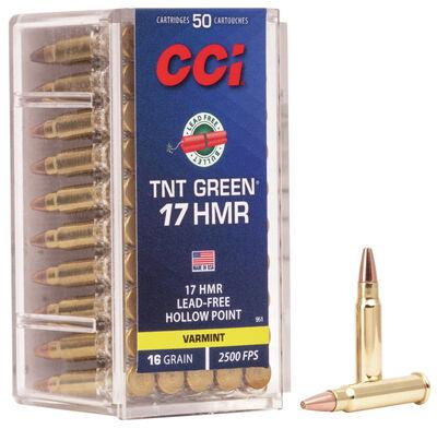 Cci TNT Green Rimfire Ammunition .17 HMR 16 gr HP 2500 fps 50/ct