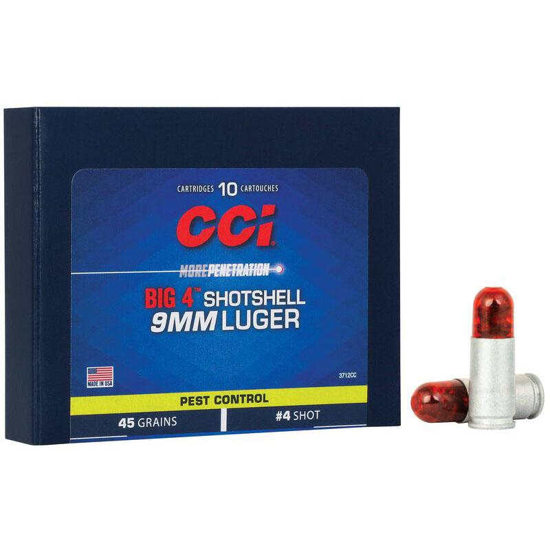 Cci Big 4 Handgun Shotshell Ammunition 9mm Luger #4 1000 fps 10/ct