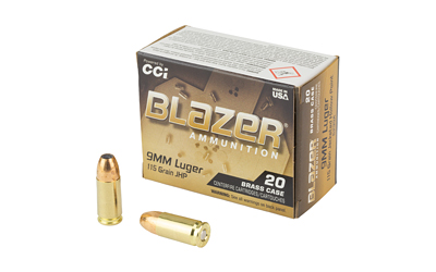 Cci Blazer Brass Handgun Ammunition 9mm Luger 115gr JHP 1145 fps 20/ct