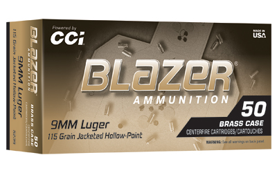 Cci Blazer Brass Handgun Ammunition 9mm Luger 115gr JHP 1145 fps 50/ct