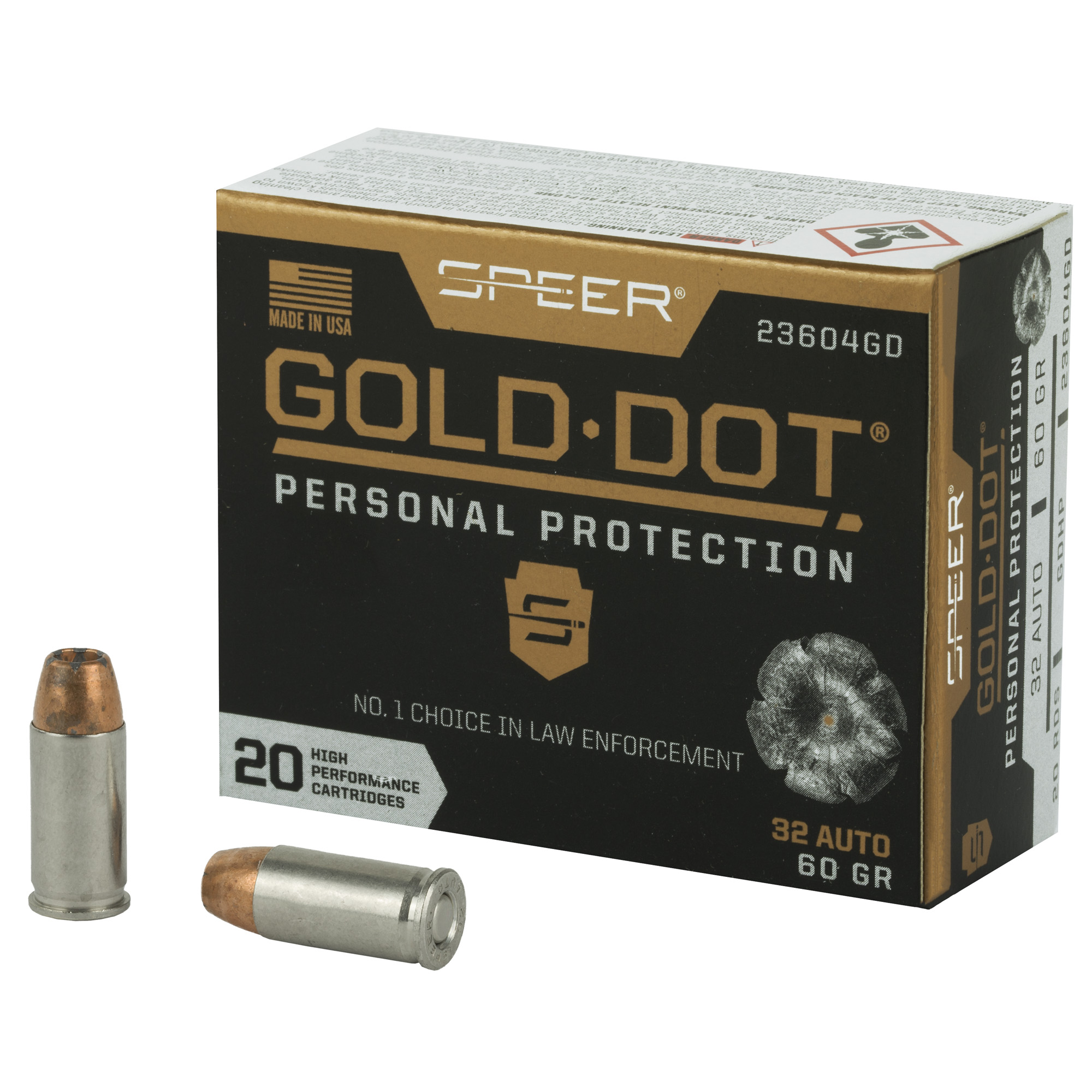 Speer Ammunition Speer Gold Dot Handgun Ammunition 32 ACP 60 gr HP 960 fps 20/ct