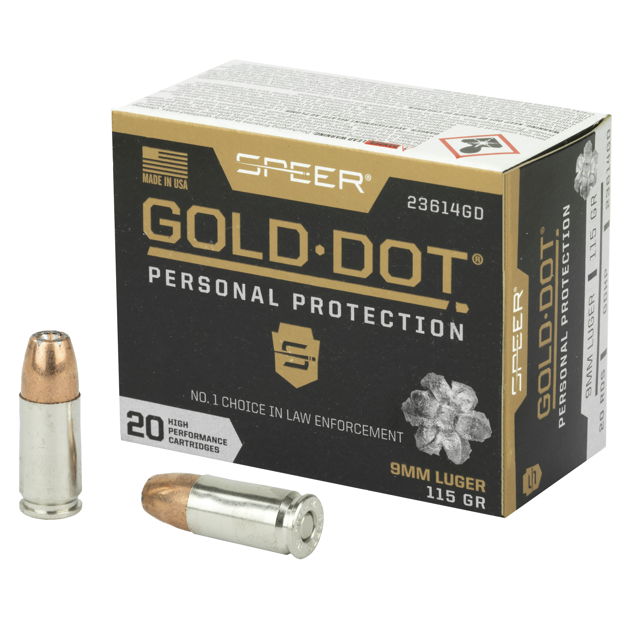 Speer Ammunition Speer Gold Dot Handgun Ammunition 9mm Luger 115 gr HP 1210 fps 20/ct
