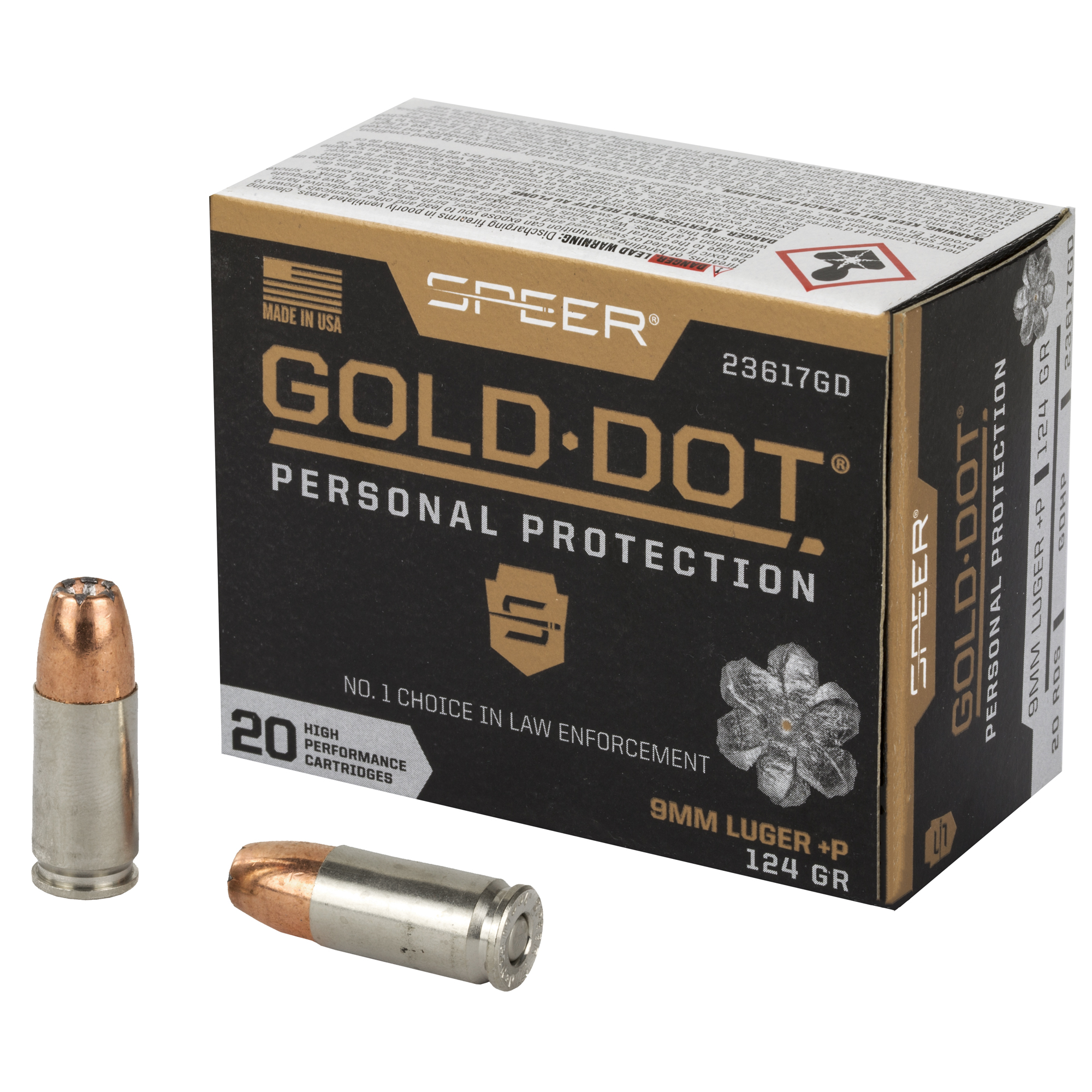 Speer Ammunition Speer Gold Dot Handgun Ammunition 9mm Luger (+P) 124 gr HP 1220 fps 20/ct