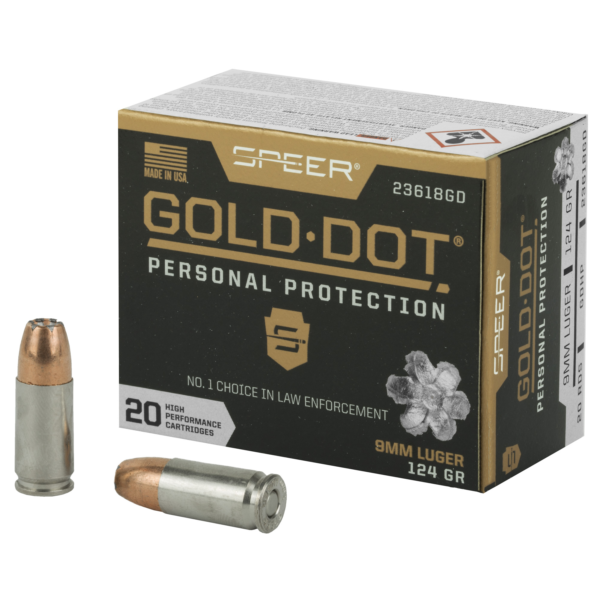 Speer Ammunition Speer Gold Dot Handgun Ammunition 9mm Luger 124 gr HP 1150 fps 20/ct