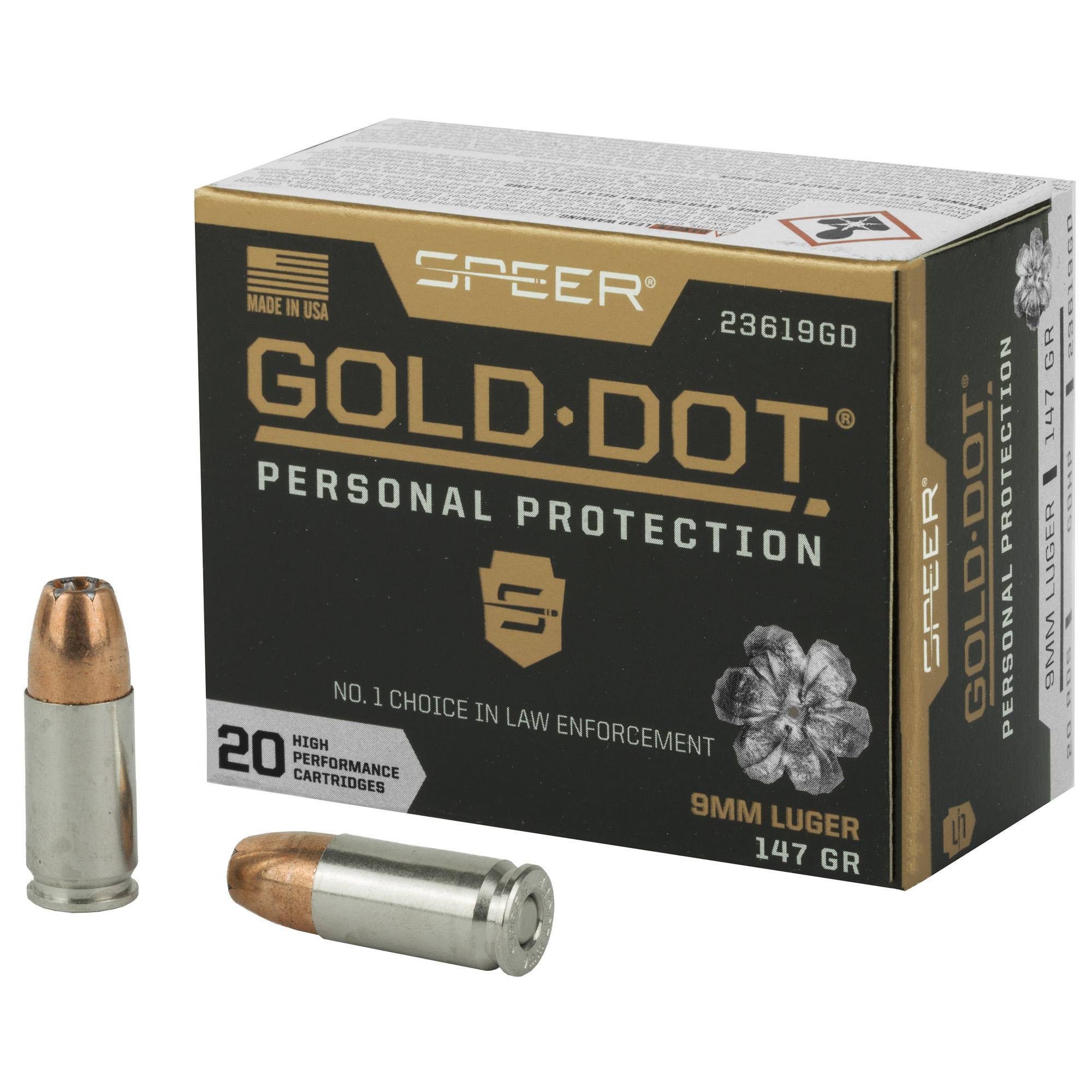 Speer Ammunition Speer Gold Dot Handgun Ammunition 9mm Luger 147 gr HP 985 fps 20/ct
