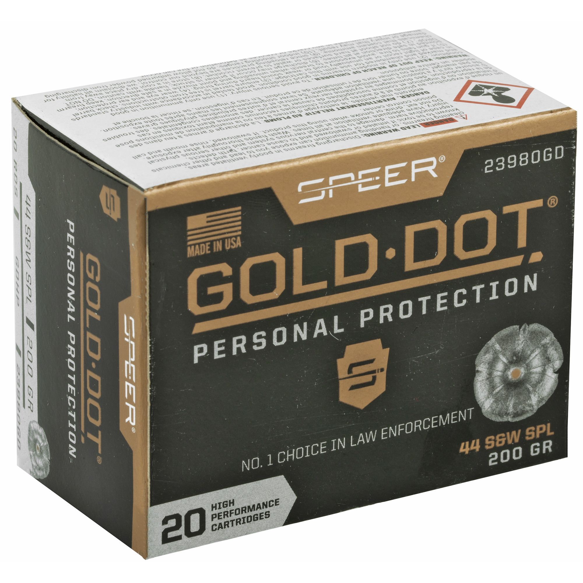 Speer Gold Dot Handgun Ammunition .44 SPL 200 gr HP 875 fps 20/ct Speer Gold Dot Handgun Ammunition .44 SPL 200 gr HP 875 fps 20/ct
