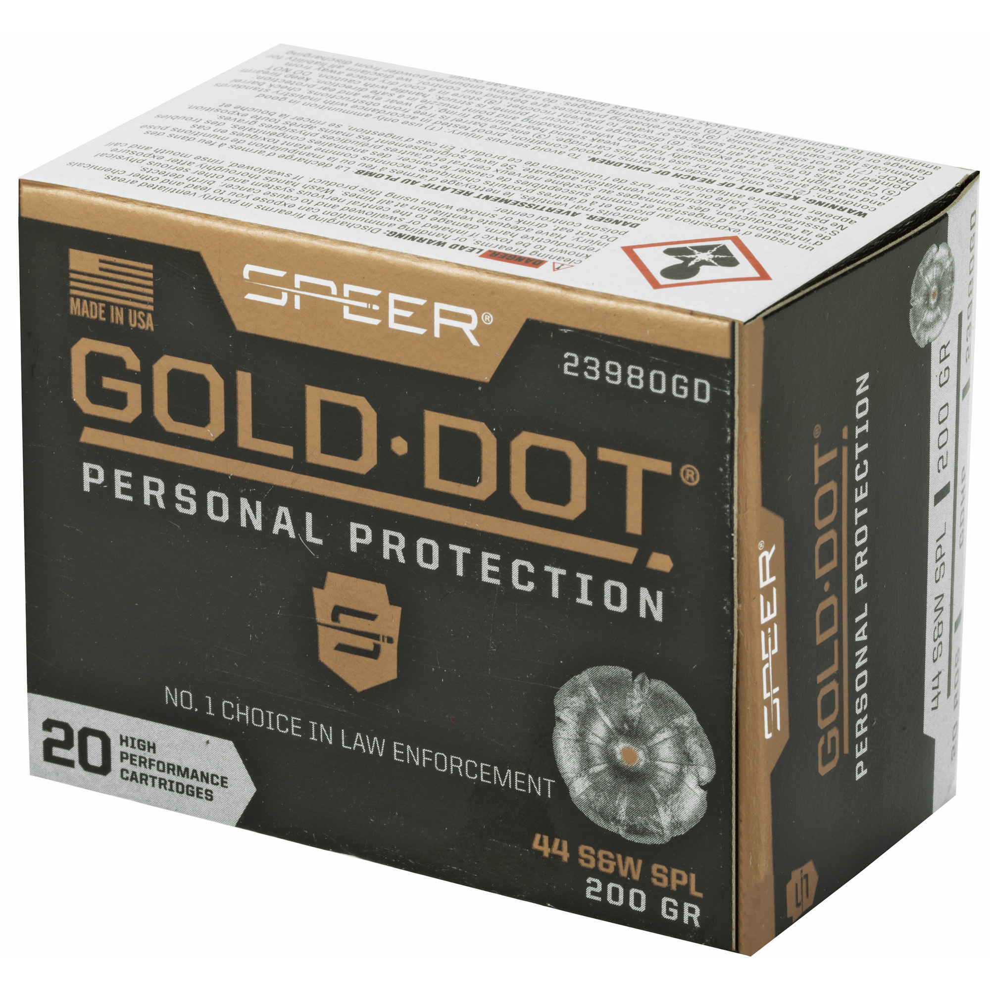 Speer Gold Dot Handgun Ammunition .44 SPL 200 gr HP 875 fps 20/ct Speer Gold Dot Handgun Ammunition .44 SPL 200 gr HP 875 fps 20/ct