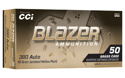 CCI Ammunition CCI Blazer Brass Handgun Ammunition .380 Auto 98gr JHP 920fps 50/ct