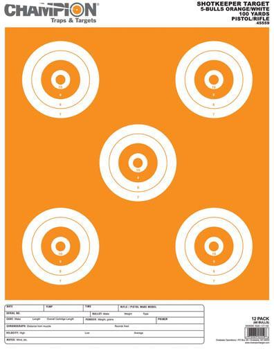 Champion Shotkeeper Targets White & Orange 5 Bull Large 12/Pack