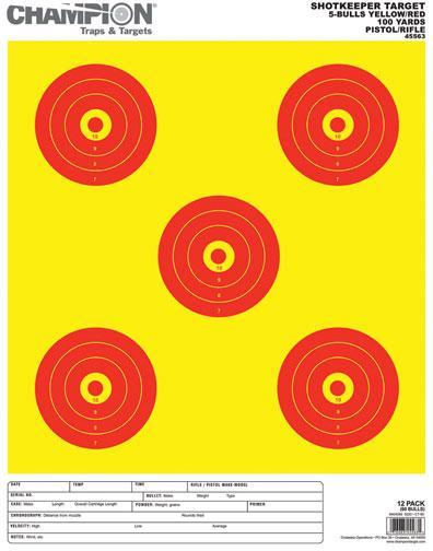 Champion Shotkeeper Targets Yellow & Red 5 Bull Large 12/Pack