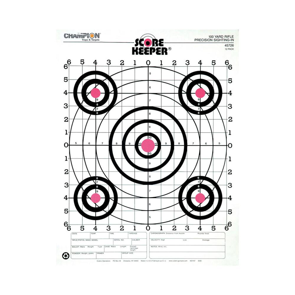 Champion 100YD Rfl Sight-In Trgt 12P Target