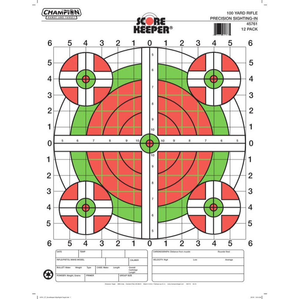 Champion Scorekeeper Paper Targets Fluorescent Orange Green Bull 100 yd