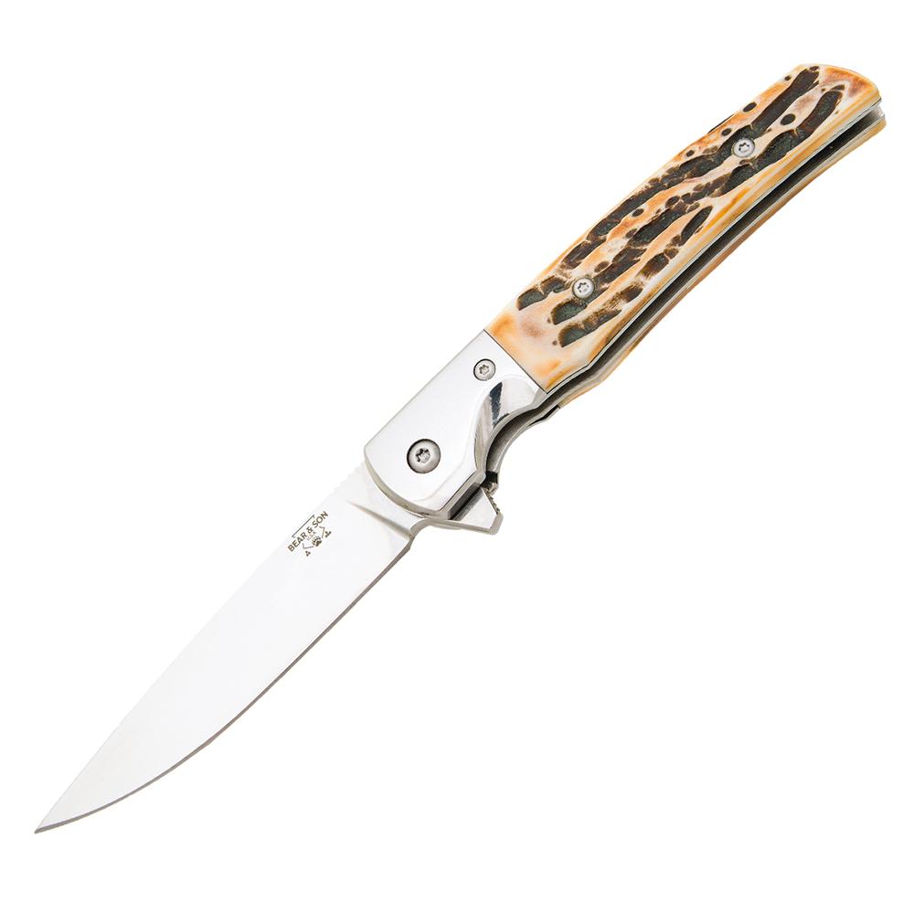 Bear & Son Cutlery Bear & Son Rancher Sideliner Folding Knife 3-3/8" Drop Point Blade Stag Bone