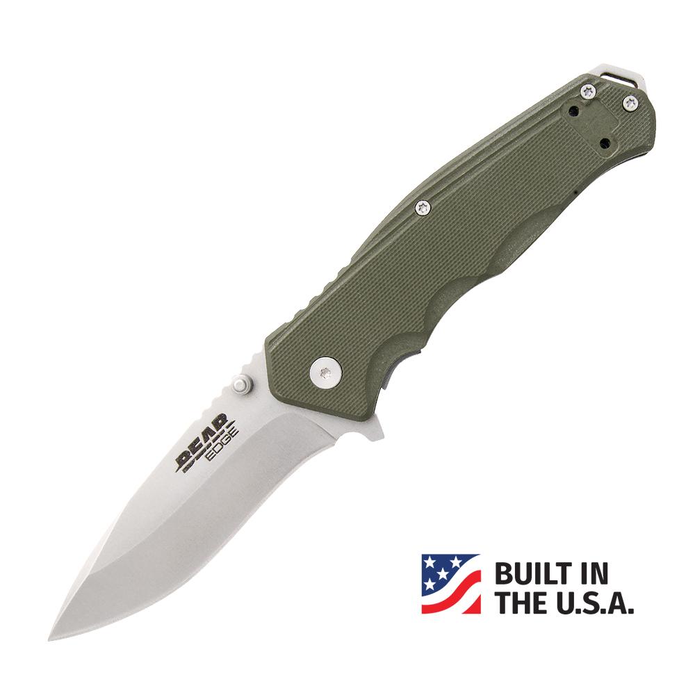 Bear & Son Cutlery Bear & Son G10 Sideliner Folding Knife 3-3/8" Drop Point Blade OD Green with Trigger
