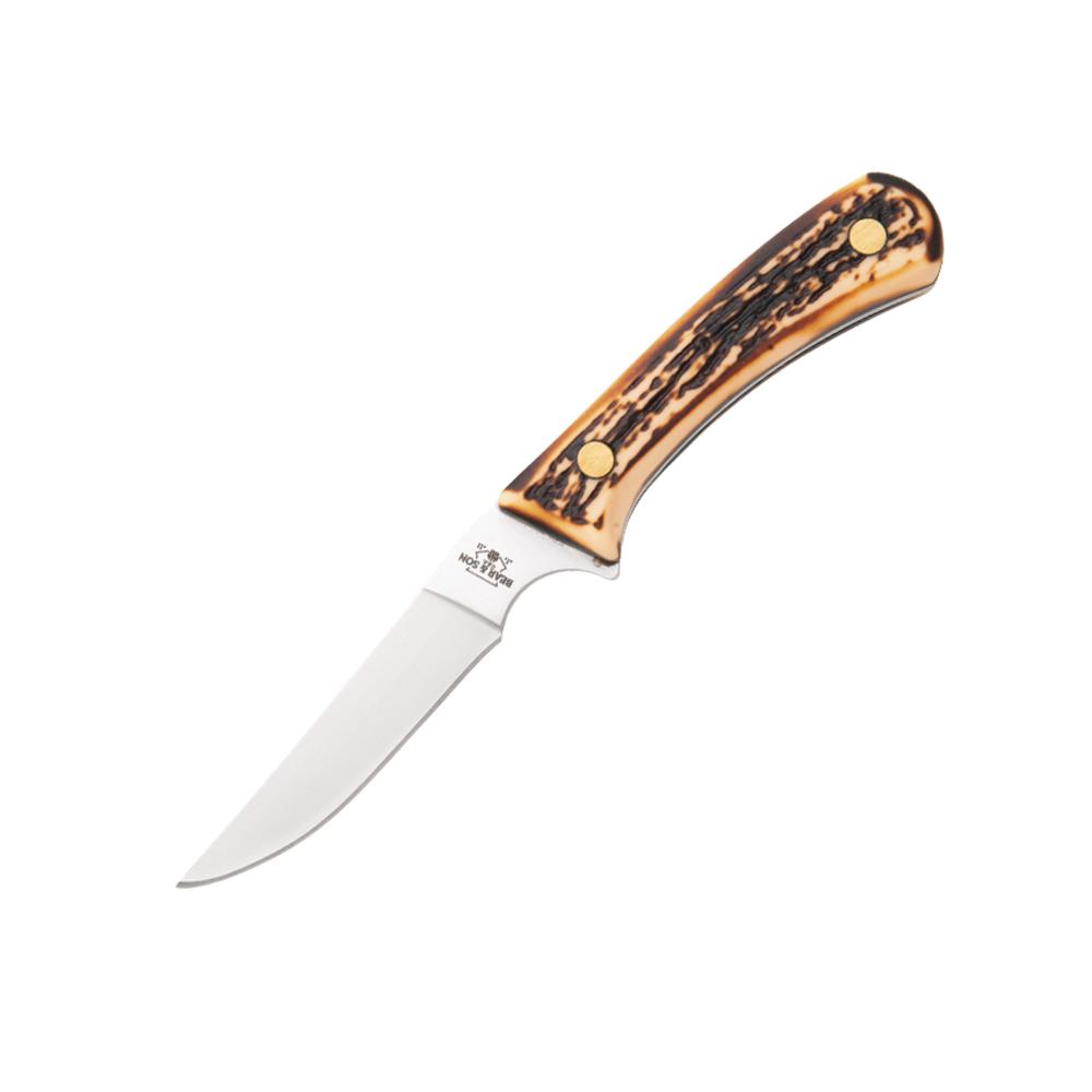 Bear & Son Cutlery Bear & Son Bird & Trout Fixed Knife 3" Clip Point Blade Stag Delrin with Leather