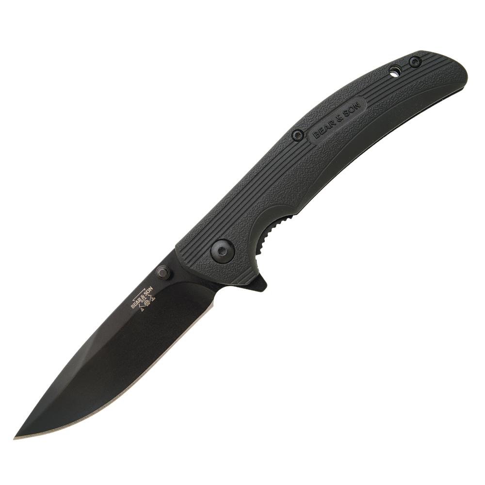 Bear & Son Cutlery Bear & Son Sideliner Folding Knife 3-3/4" Drop Point Blade Black Zytel with Flipper