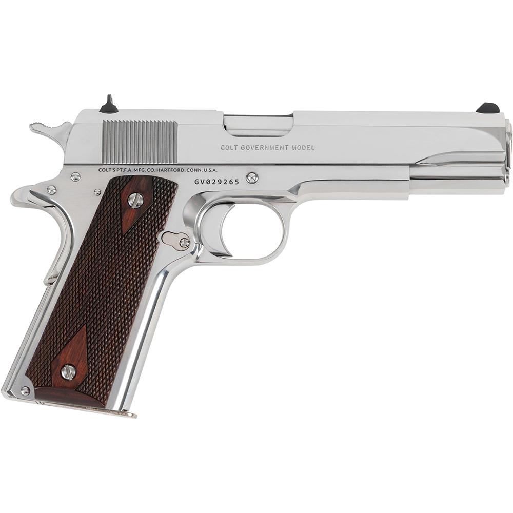 Colt Manufacturing Colt 1911 Gov't Handgun .38 Super 9rd Magazine 5" Barrel Polished Stainless with Wood