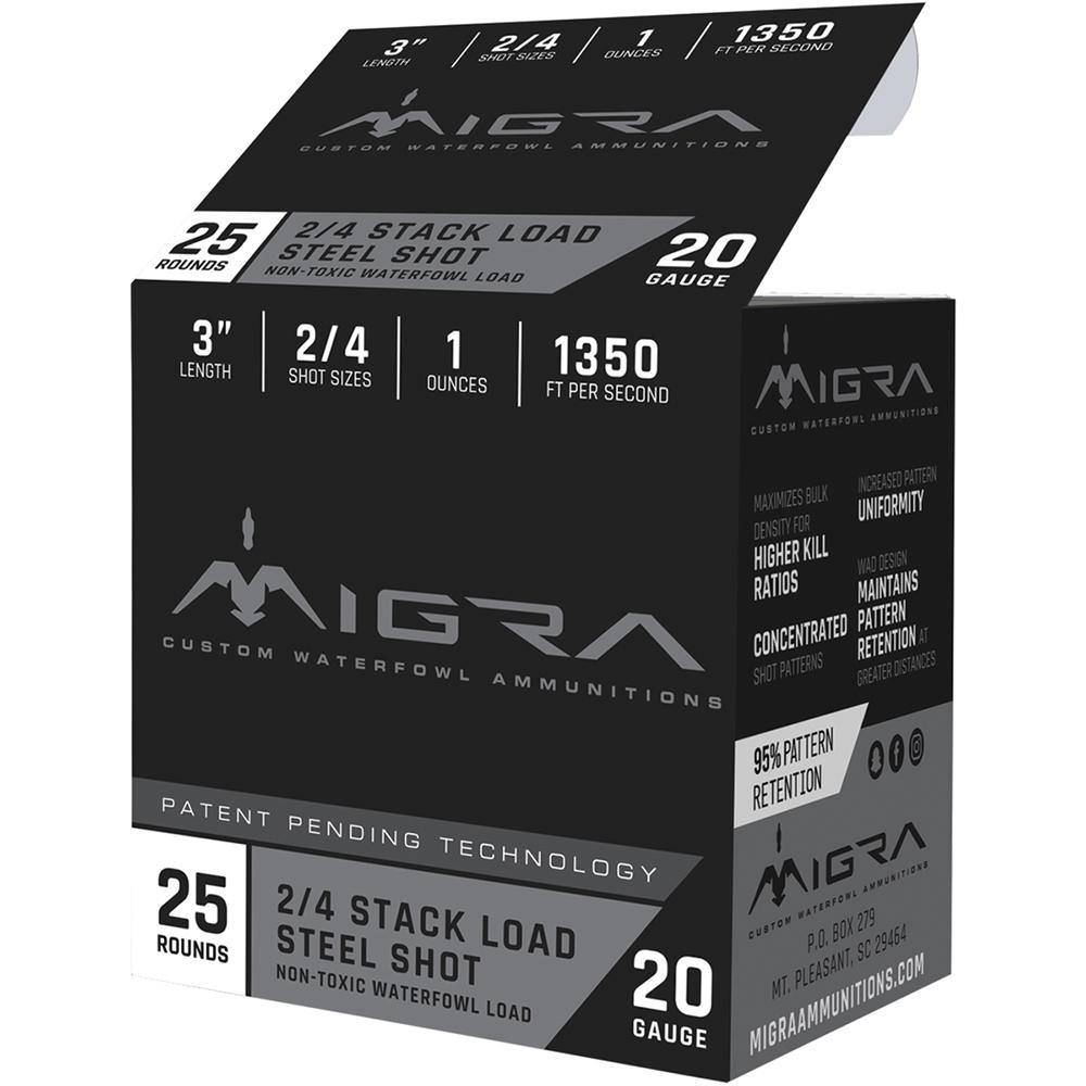 Migra Ammunitions LLC Migra Waterfowl Steel Shot Shotshell 20 ga 3" 1 oz 1350 fps #2 #4 25/ct