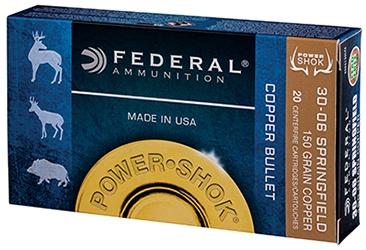 Federal Cartridge Co. Federal Copper Power-Shok Rifle Ammunition .30-06 Sprg150 gr CHP 2910 fps 20/ct