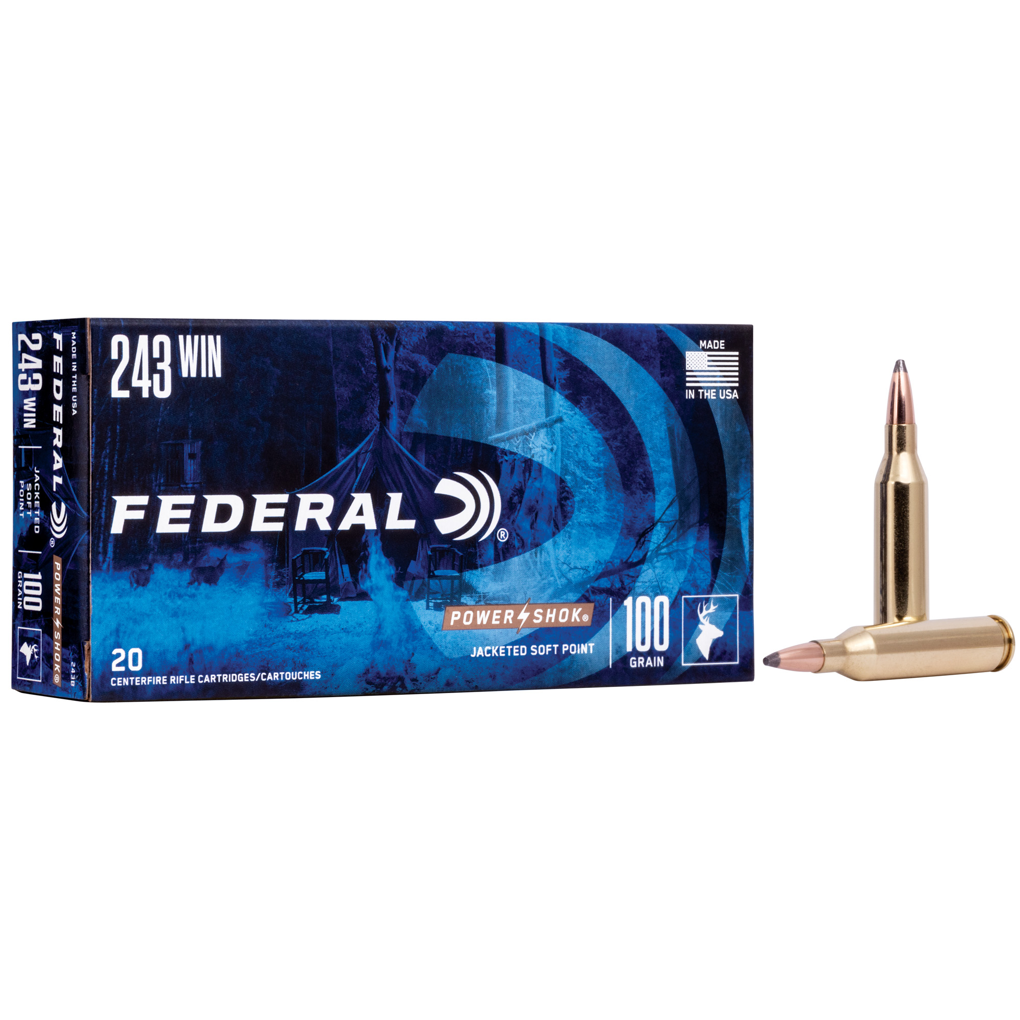 Federal Power-Shok Rifle Ammunition .243 Win 100 gr SP 2960 fps 20/ct