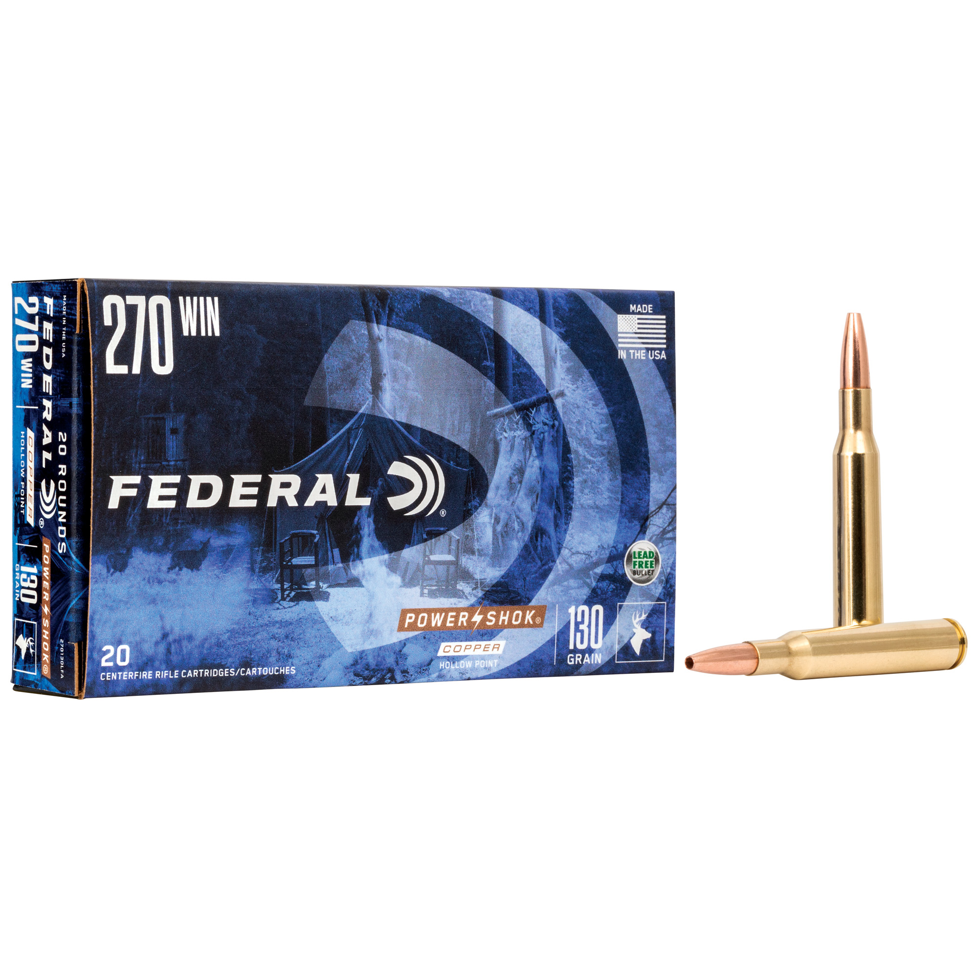 Federal Copper Power-Shok Rifle Ammunition .270 Win 130 gr CHP 3060 fps 20/ct