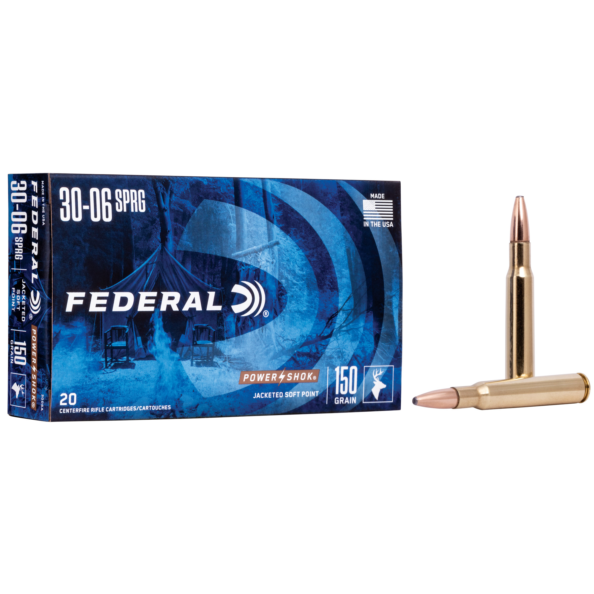 Federal Power-Shok Rifle Ammunition .30-06 Sprg 150 gr SP 2910 fps 20/ct