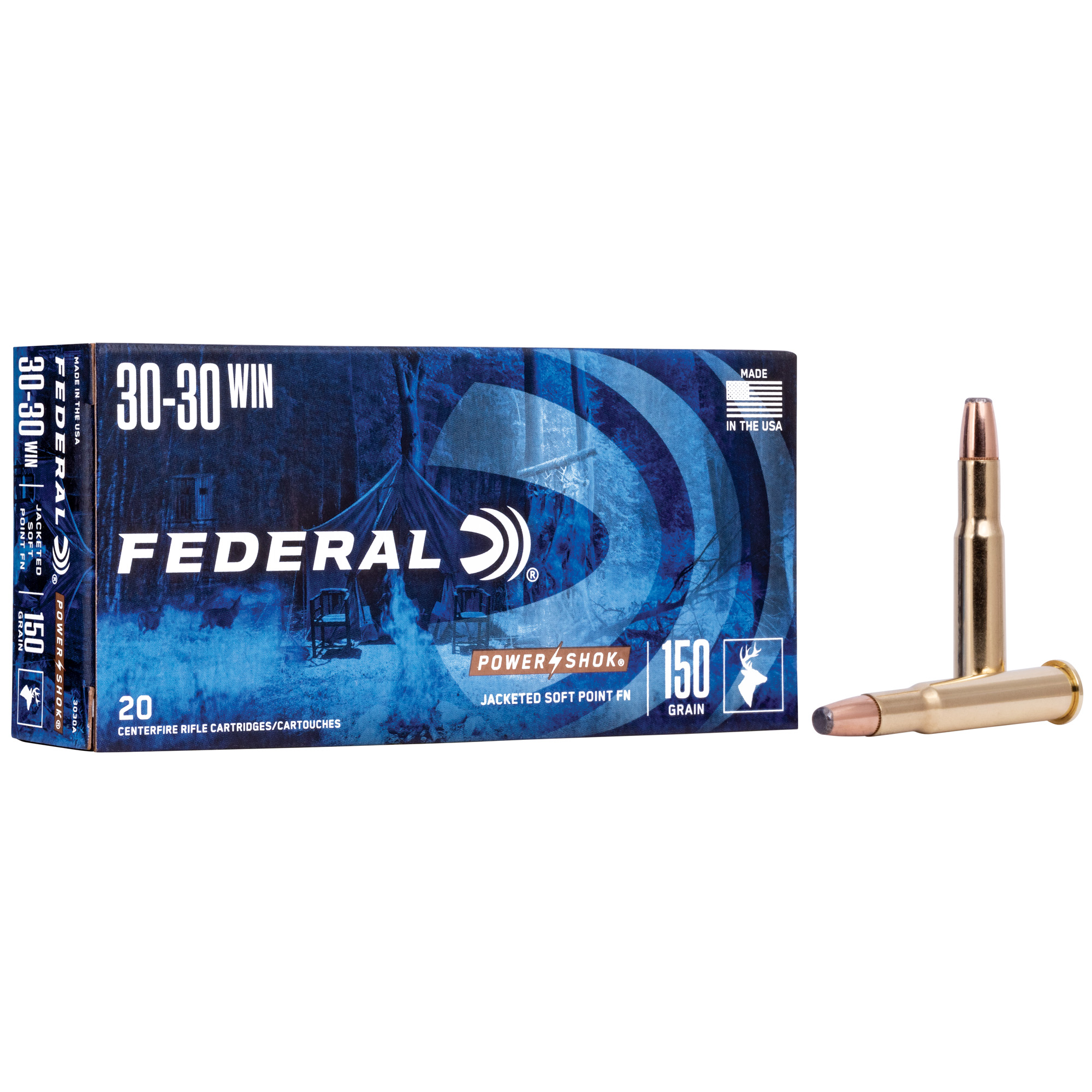 Federal Power-Shok Rifle Ammunition .30-30 Win 150 gr FNSP 2390 fps 20/ct