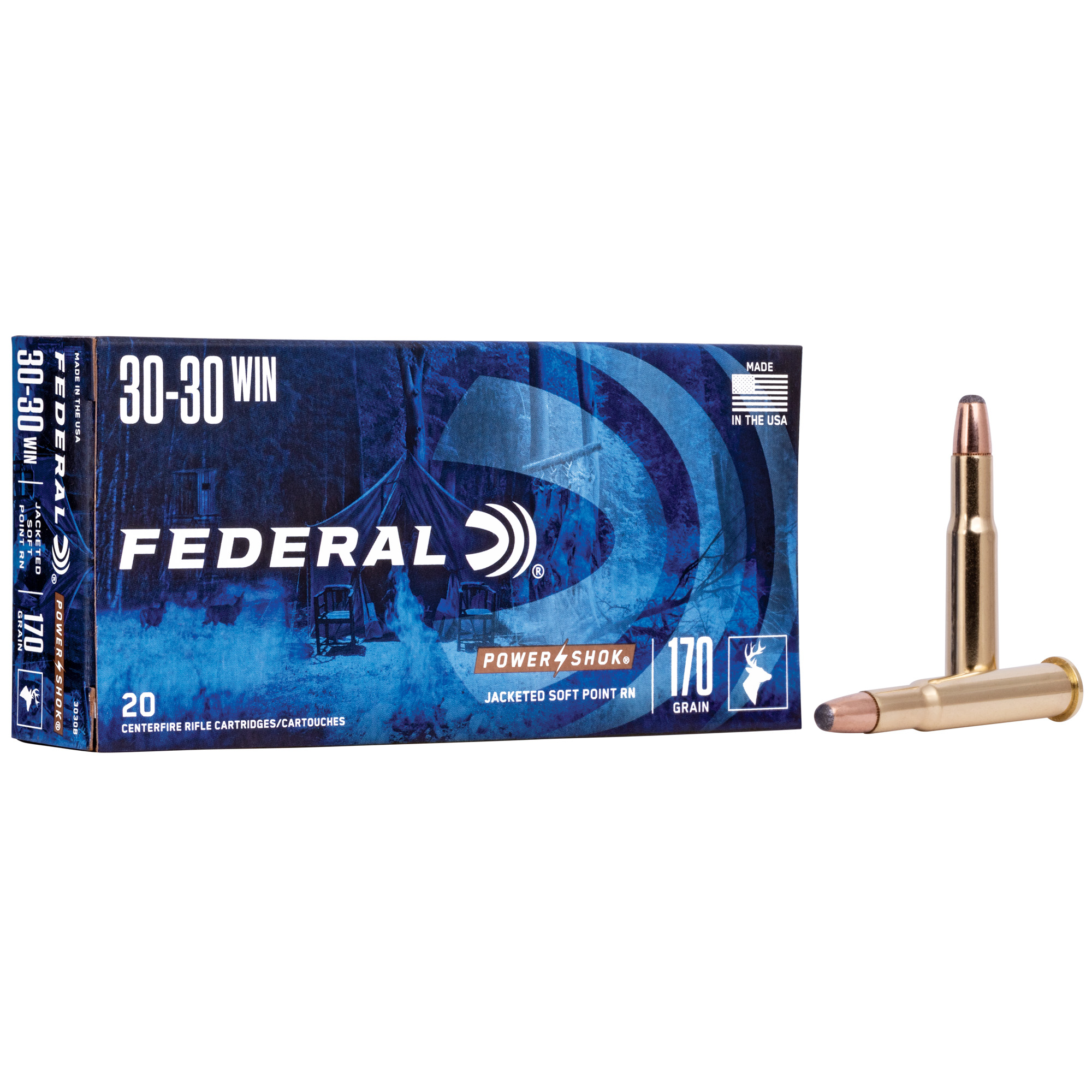 Federal Power-Shok Rifle Ammunition .30-30 Win 170 gr RNSP 2200 fps 20/ct