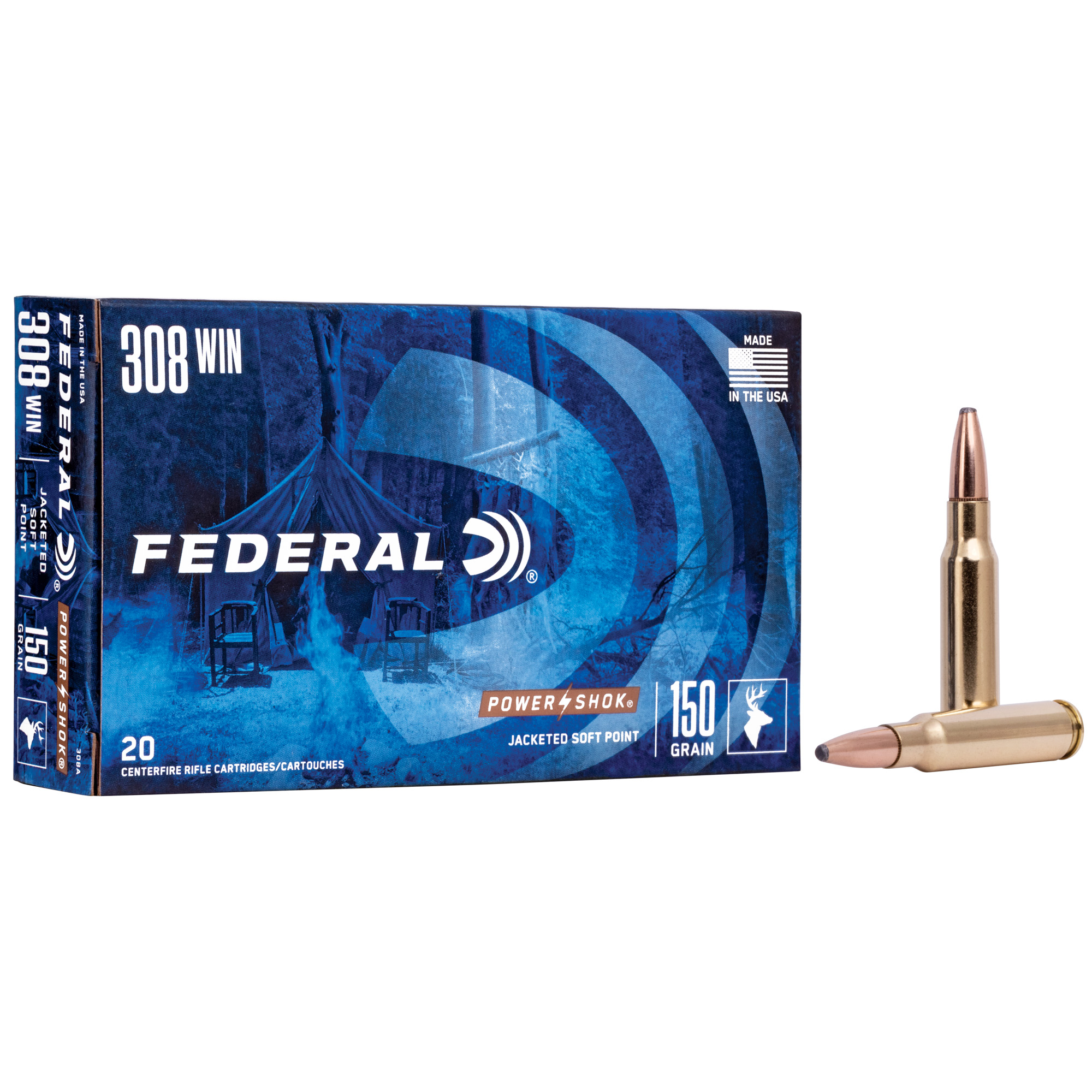 Federal Power-Shok Rifle Ammunition .308 Win 150 gr SP 2820 fps 20/ct