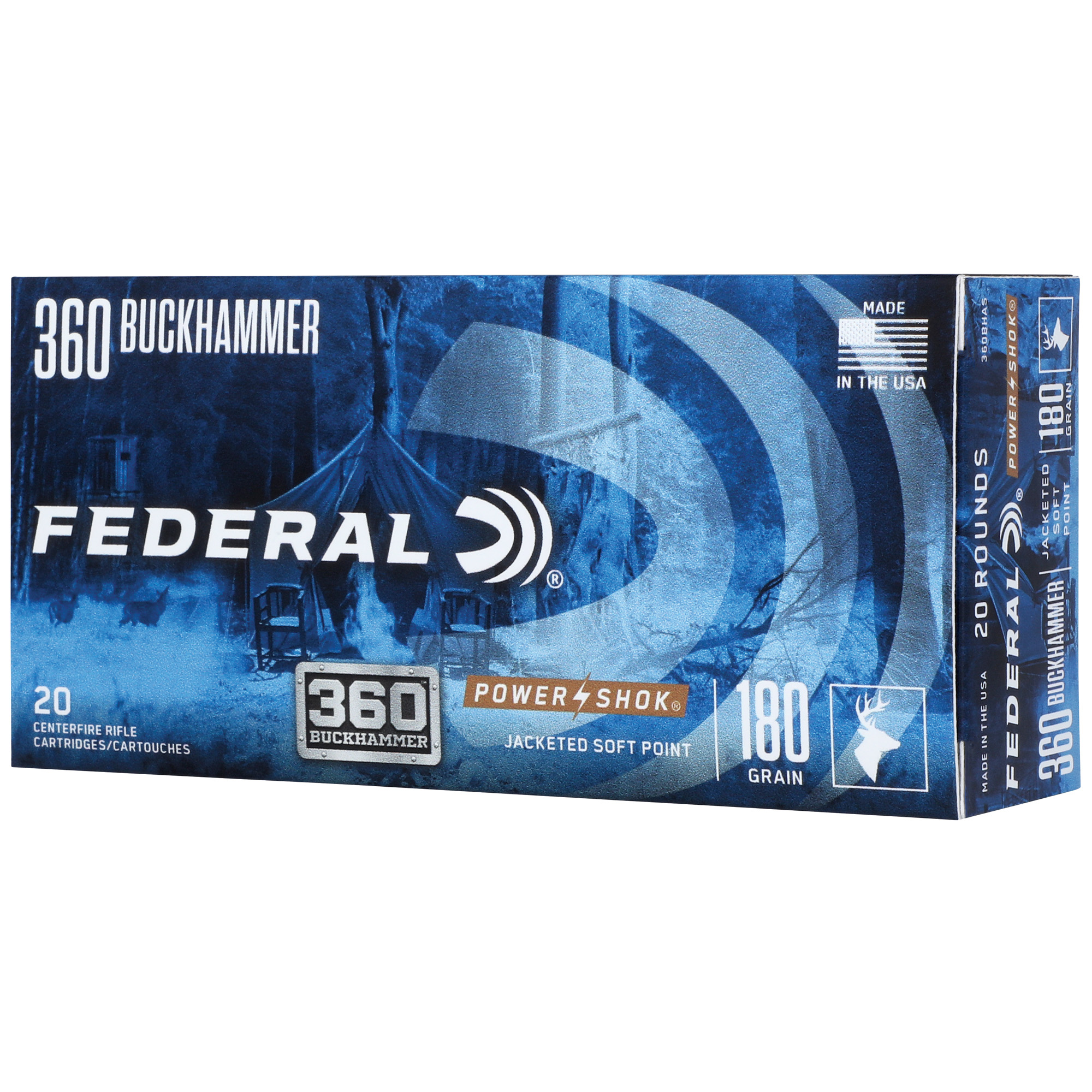 Federal Power-Shok Rifle Ammunition .360 Buckhammer 180gr JSP 2374 fps 20/ct