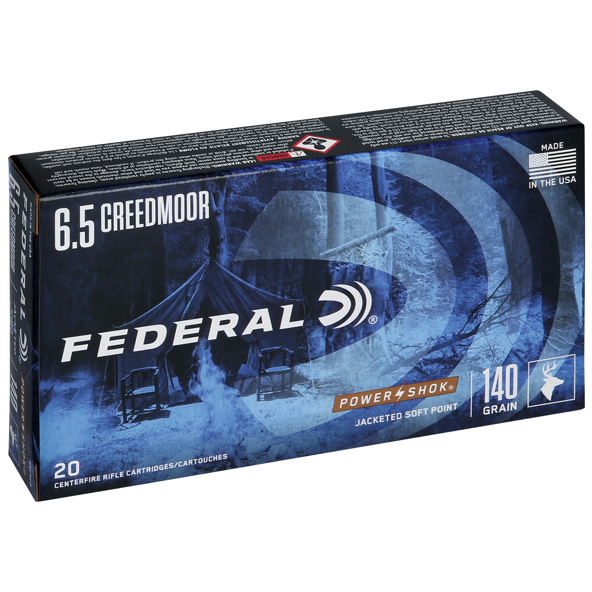 Federal Power-Shok Rifle Ammunition 6.5 Creedmoor 140 gr SP 2750 fps 20/ct