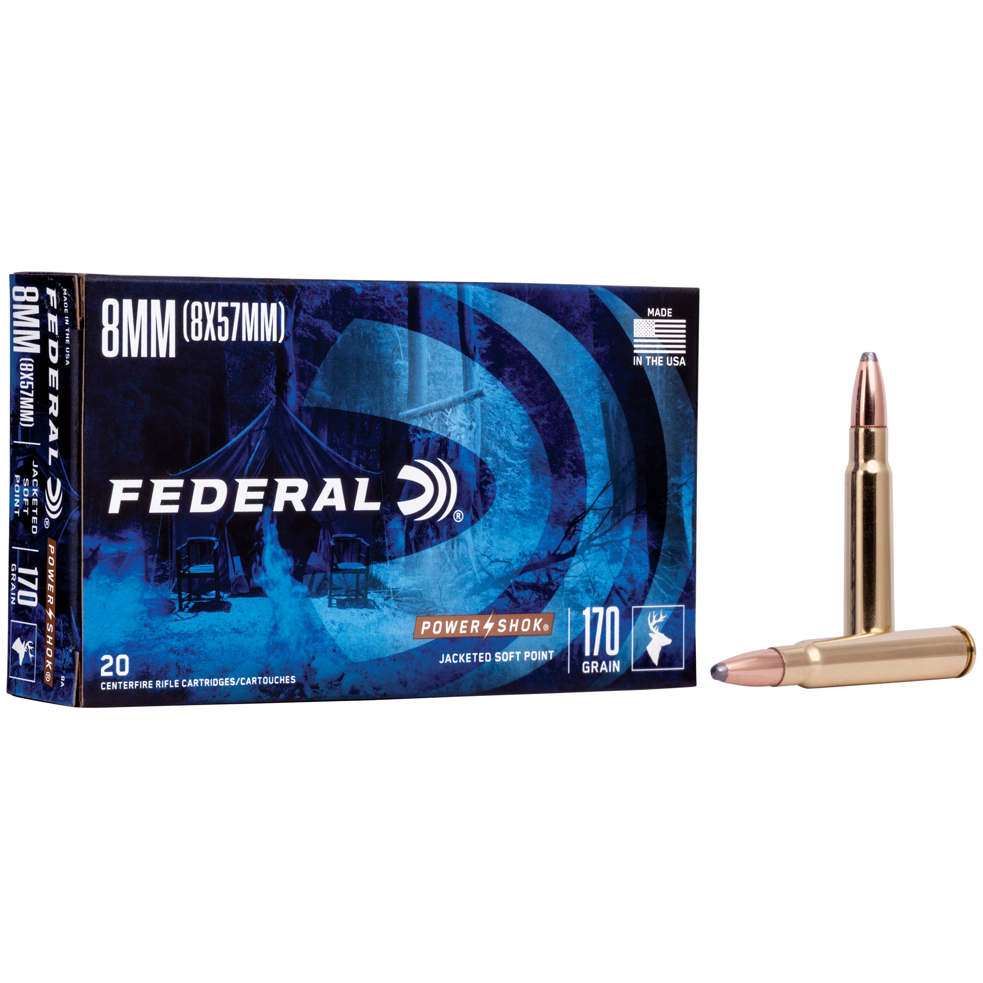 Federal Power-Shok Rifle Ammunition 8x57mm 170 gr SP 2250 fps - 20/ct