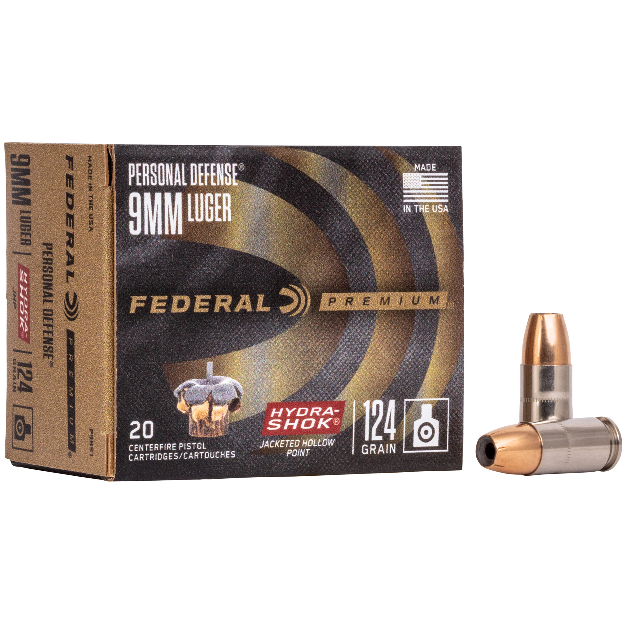Federal Hydra-Shok 9mm 124GR Hp 20/500 Hollow Point