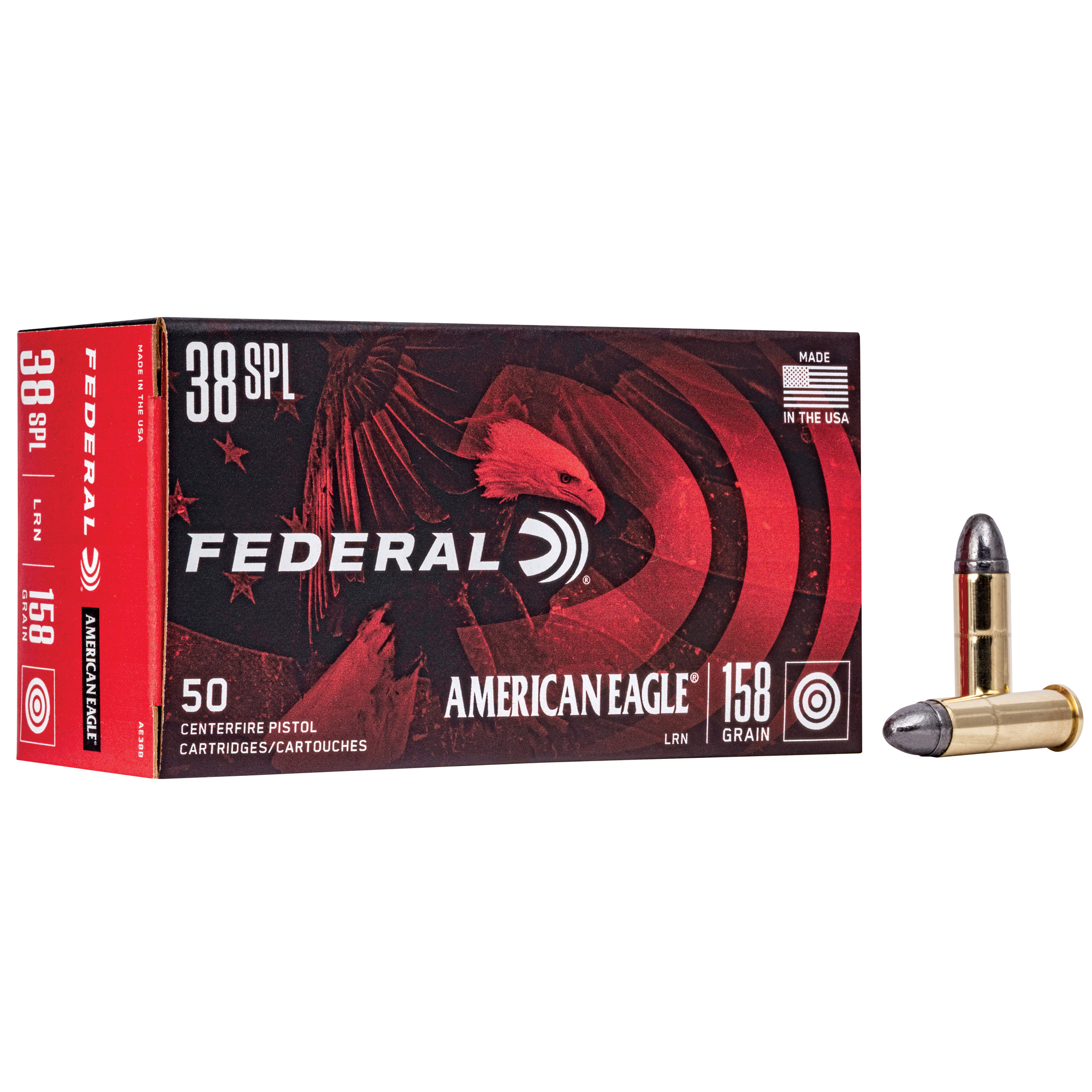 Federal American Eagle Handgun Ammunition .38 Spl 158 gr LRN 770 fps 50/rd