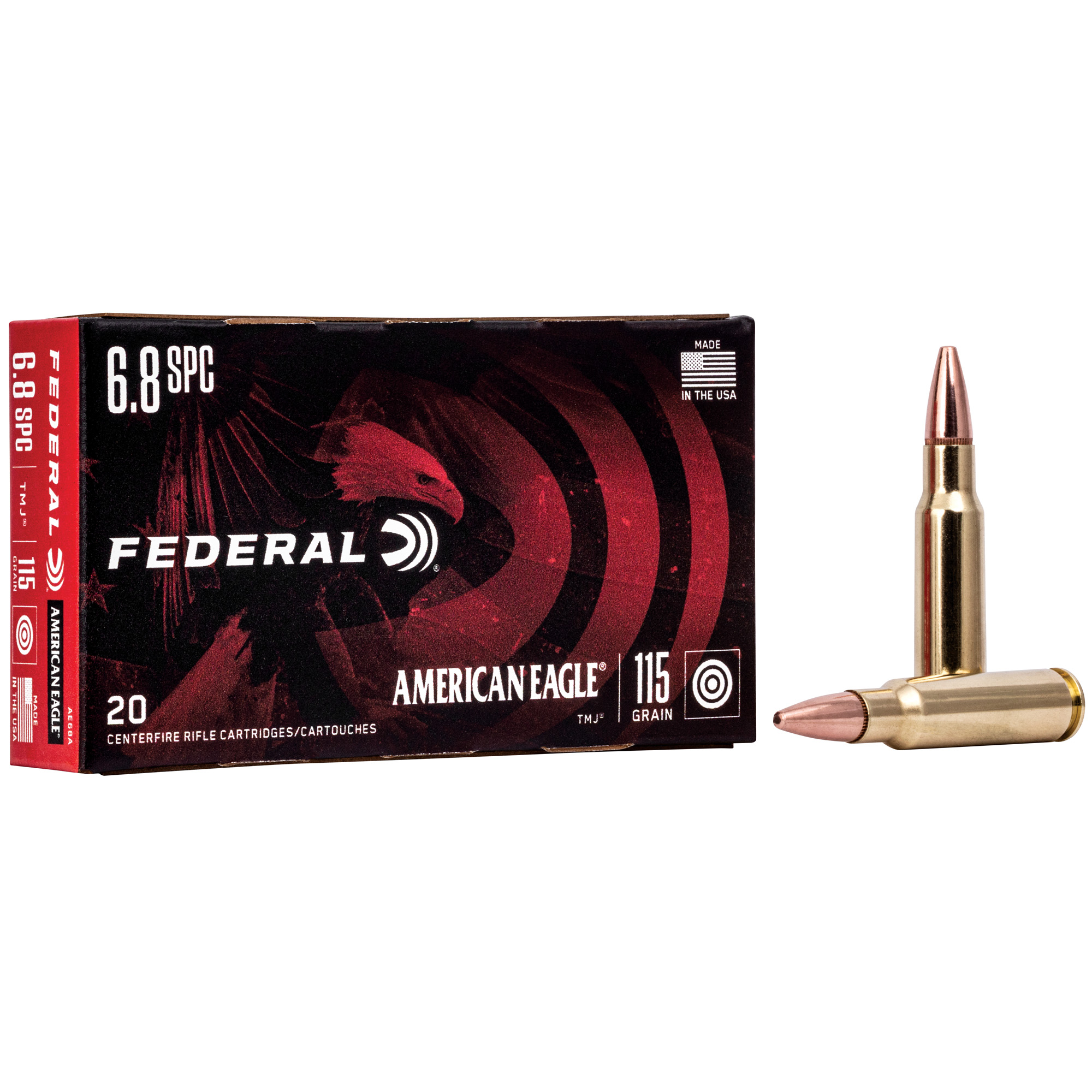 Federal American Eagle Rifle Ammunition 6.8mm SPC 115 gr FMJ 2675 fps 20/ct
