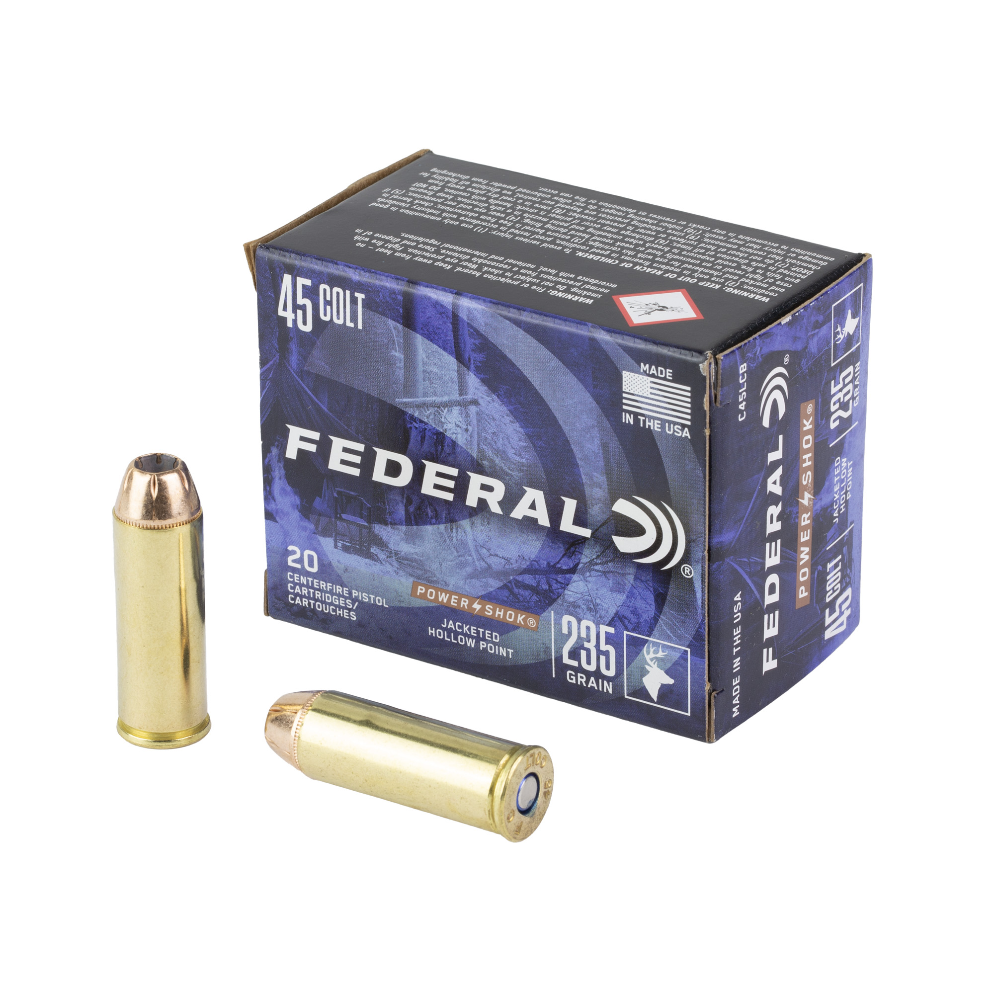 Federal Power-Shok Handgun Ammunition 45 Colt 235gr JHP 845 fps 20/ct