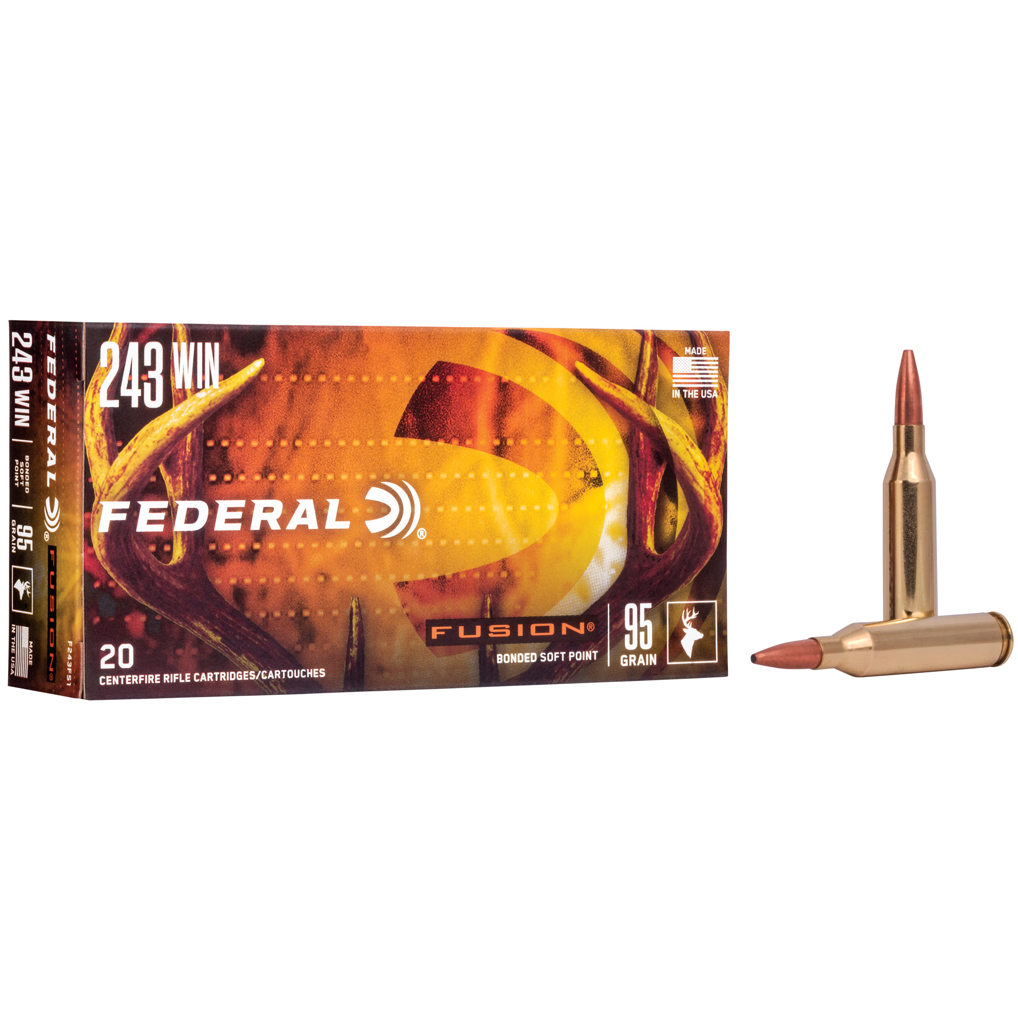 Federal Fusion Rifle Ammunition .243 Win 95 gr BTSP 2980 fps - 20/ct
