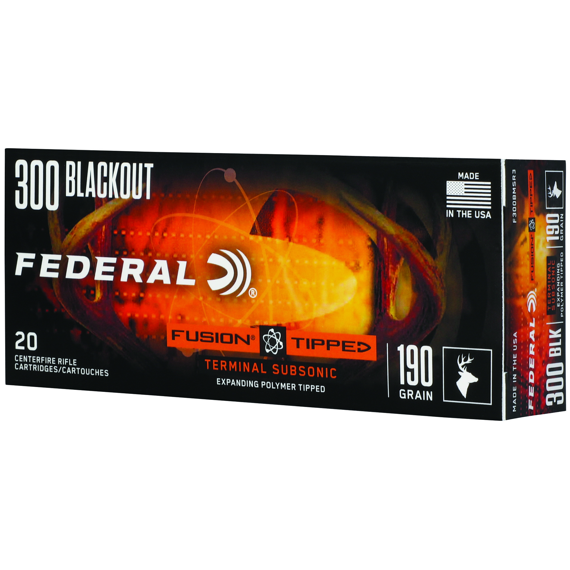 Federal Fusion Tipped Rifle Ammunition 300 Blackout 190gr PT 1050 fps 20/ct