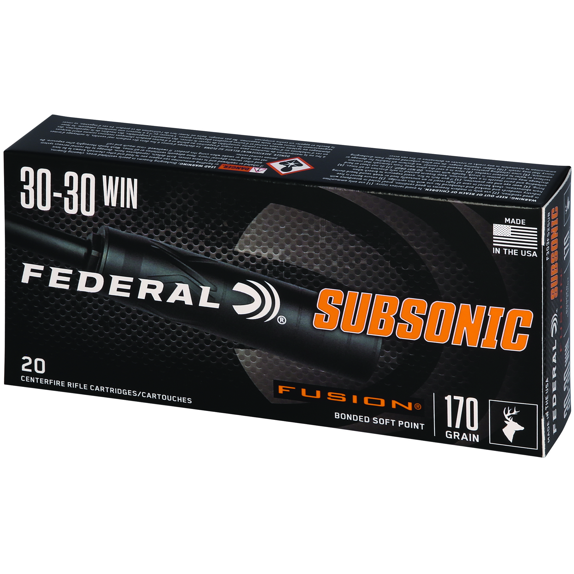 Federal Fusion Subsonic Rifle Ammunition .30-30 Win 170gr SP 1000 fps 20/ct