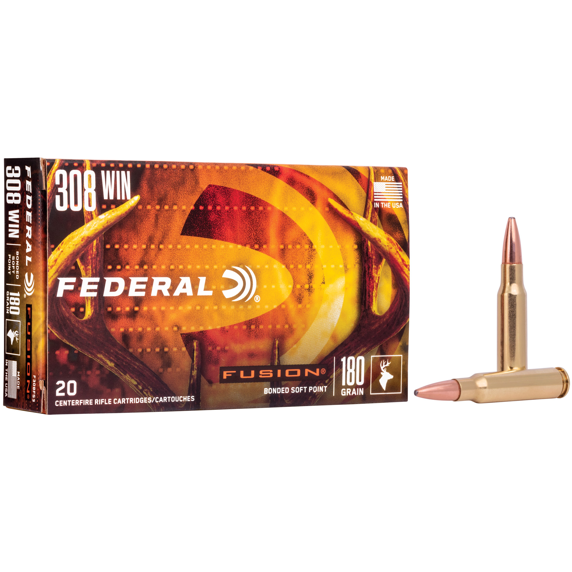 Federal Fusion Rifle Ammunition .308 Win 180 gr BTSP 2600 fps - 20/ct