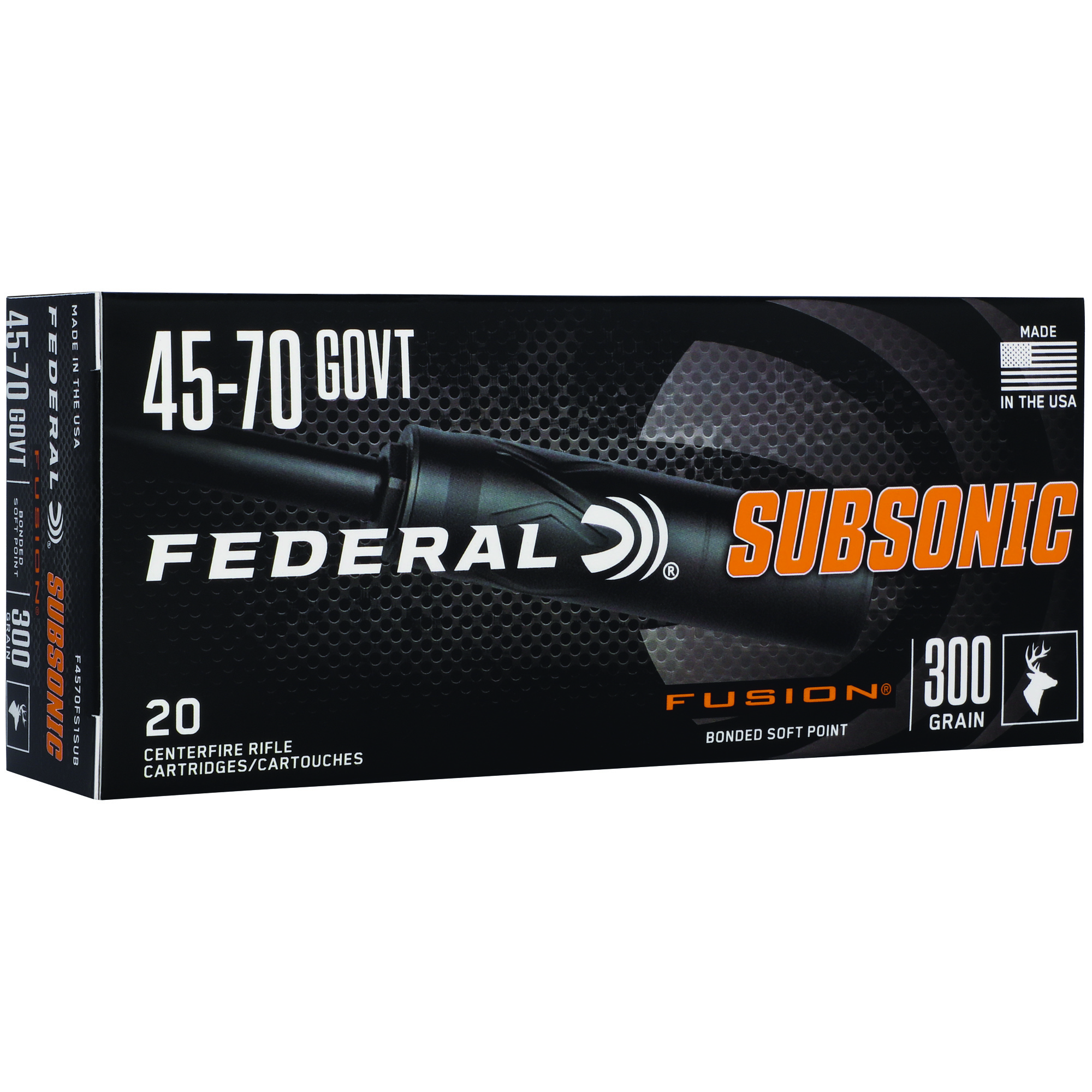 Federal Fusion Subsonic Rifle Ammunition .45-70 Govt 300gr SP 1000 fps 20/ct Federal Fusion Subsonic Rifle Ammunition .45-70 Govt 300gr SP 1000 fps 20/ct