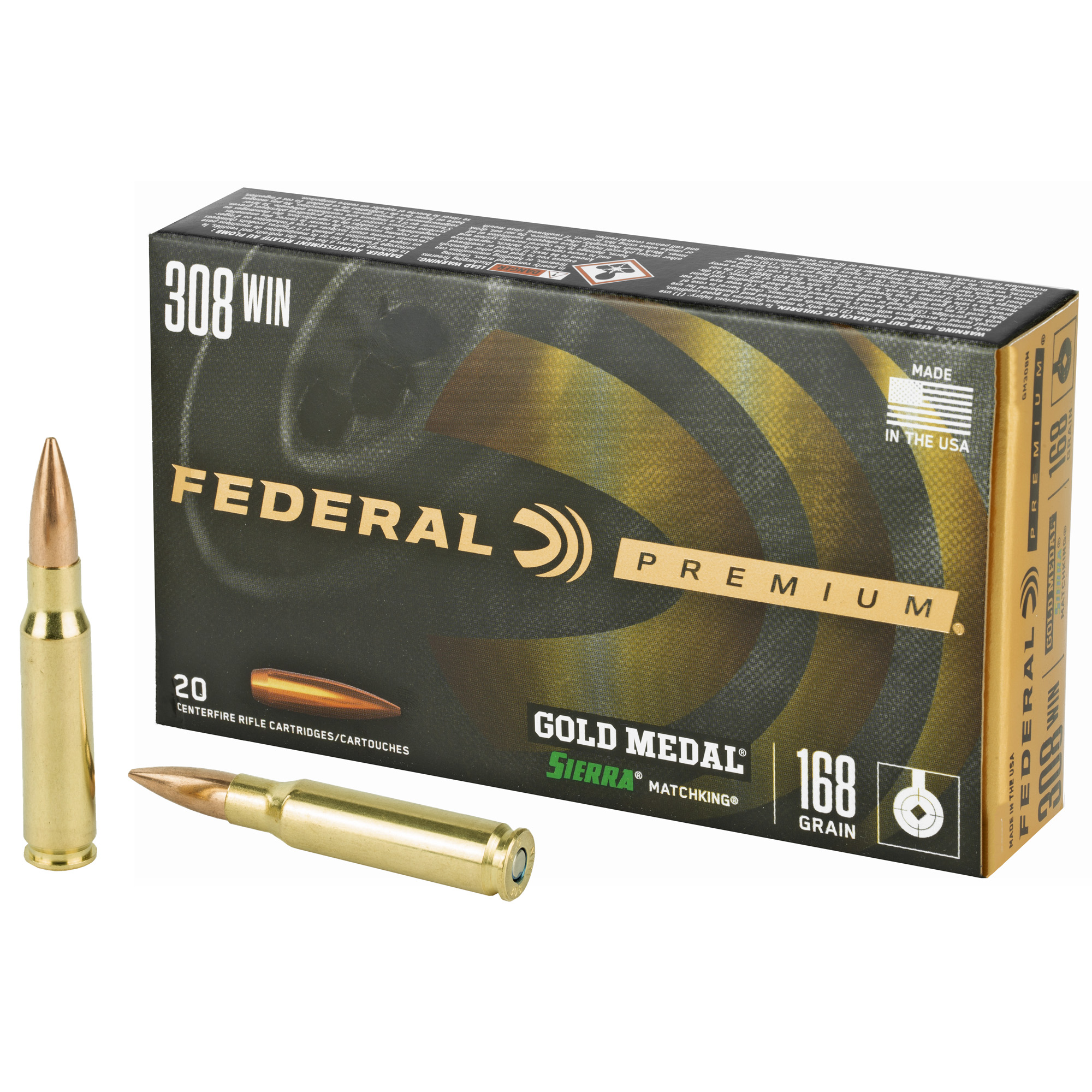 Federal Gold Mdl 308WN 168GR Bthp 20/200 Boat Tail Hollow Point